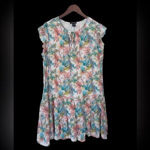 Robert Louis Tropical Floral Flutter Sleeve Tiered Mini Dress- Size 2X